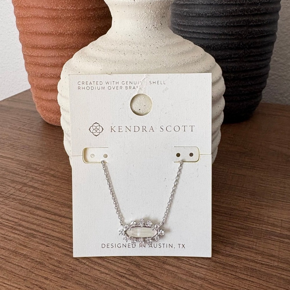 Kendra Scott Eva Framed Pendent Necklace Silver Rhodium Over Brass White NEW